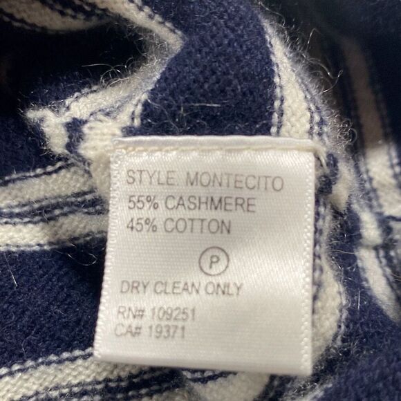 Anthropologie‎ TROVATA Montecito Cashmere Cotton Stripe Sweater Cream/Navy Sz M - Picture 11 of 11